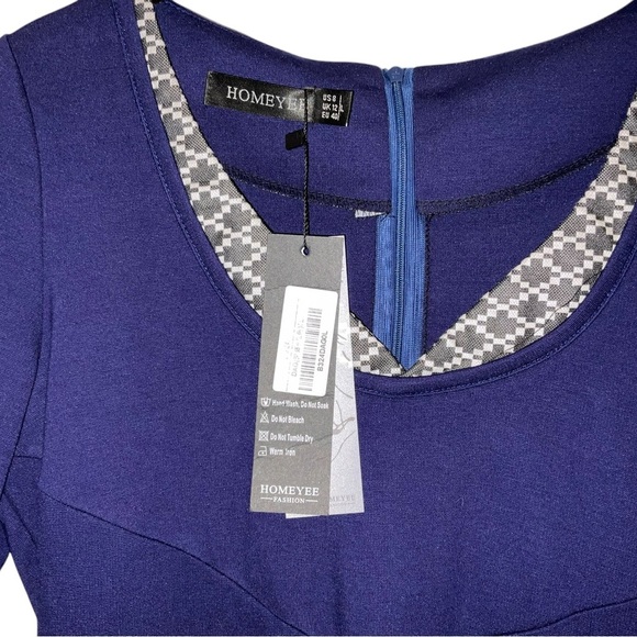 Homeyee Women’s Dress - Size 8 - Elegant Navy & Geometric Print Midi Dress - Picture 2 of 4